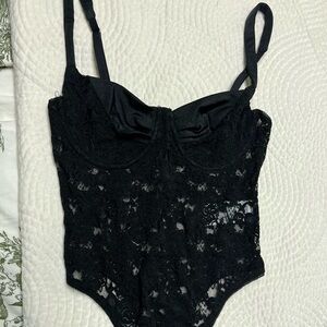 Edikted, small, black lace bodysuit corset